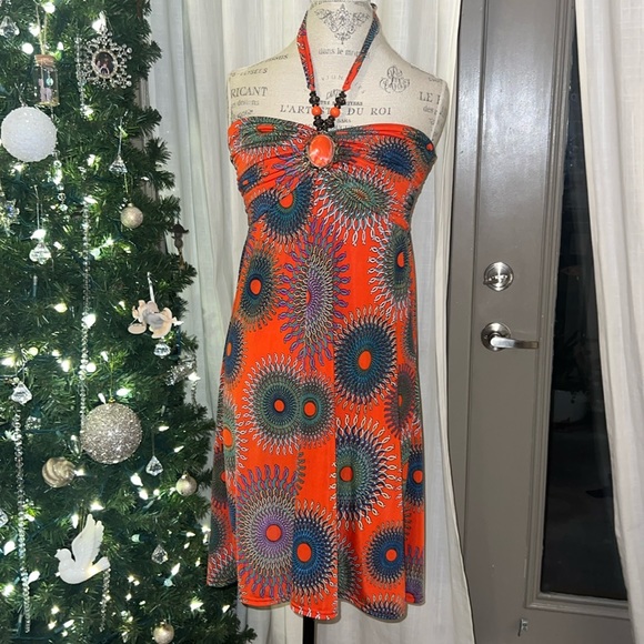 Dresses & Skirts - Orange colorful halter top beach summer vacation coverup dress Medium/Large